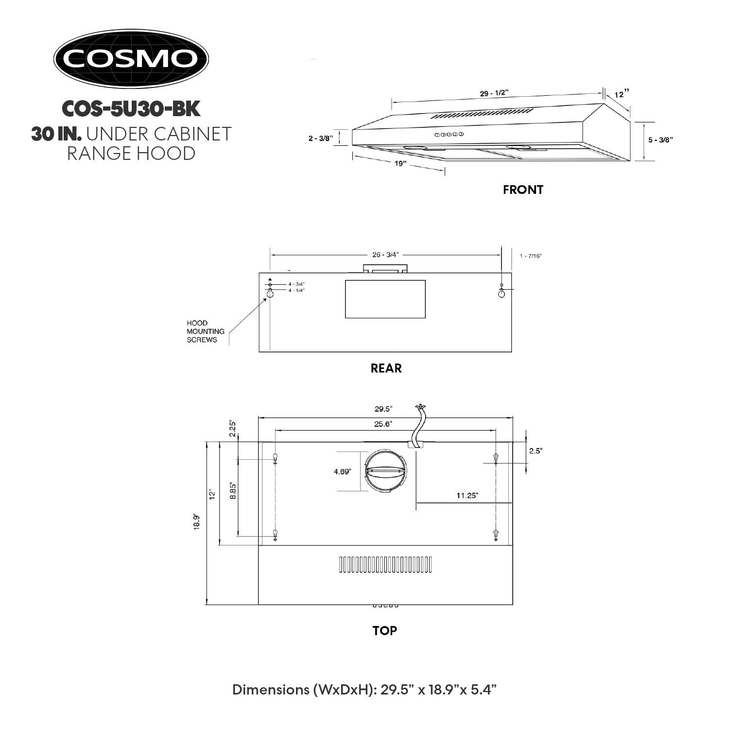 COSMO 30 in. Under Cabinet Range Hood