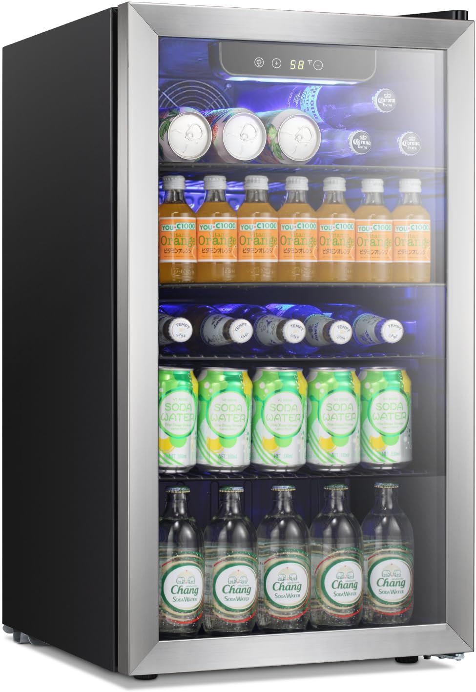 Beverage Mini Fridge, Stainless Glass Door