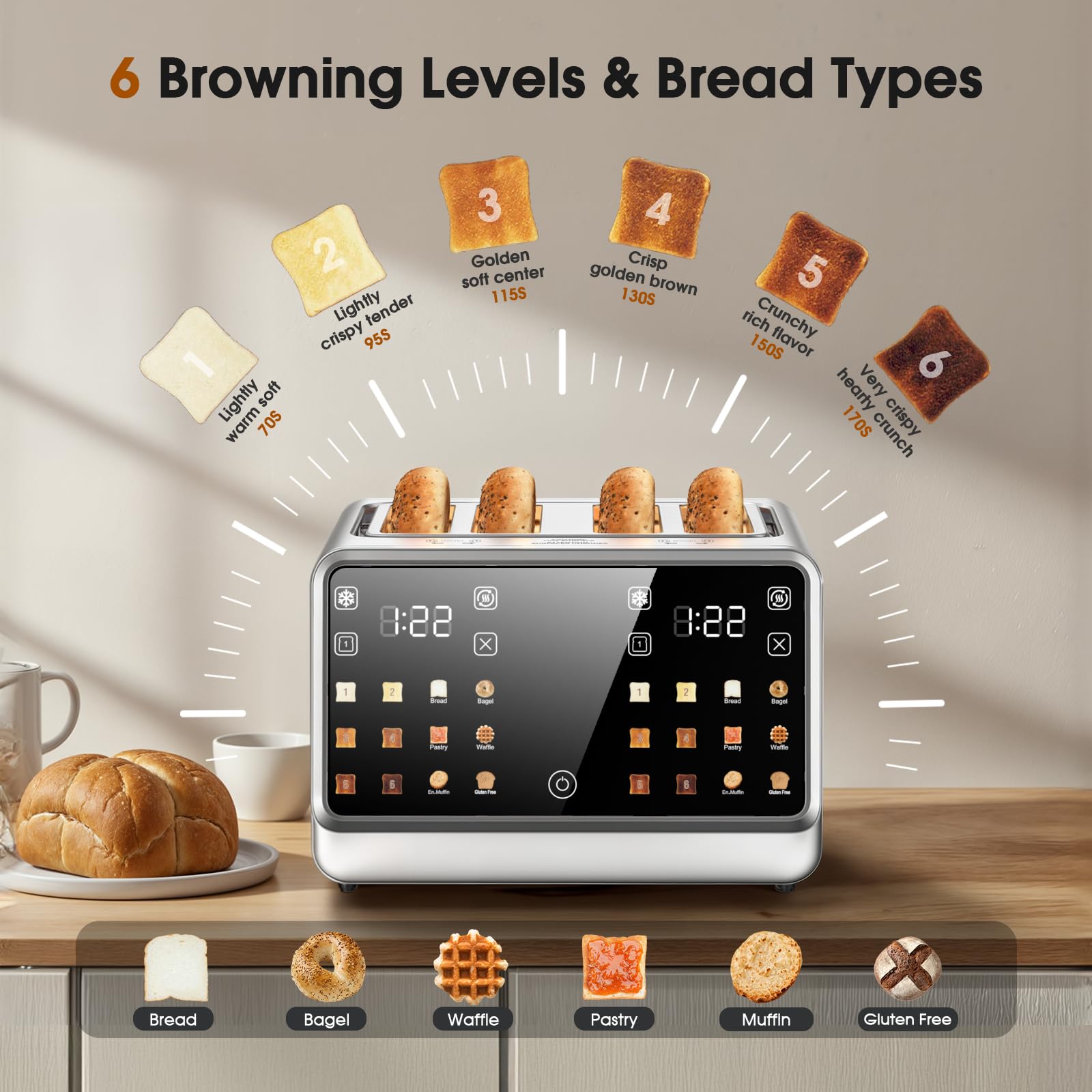 4-Slice Smart Toaster, Digital Touchscreen