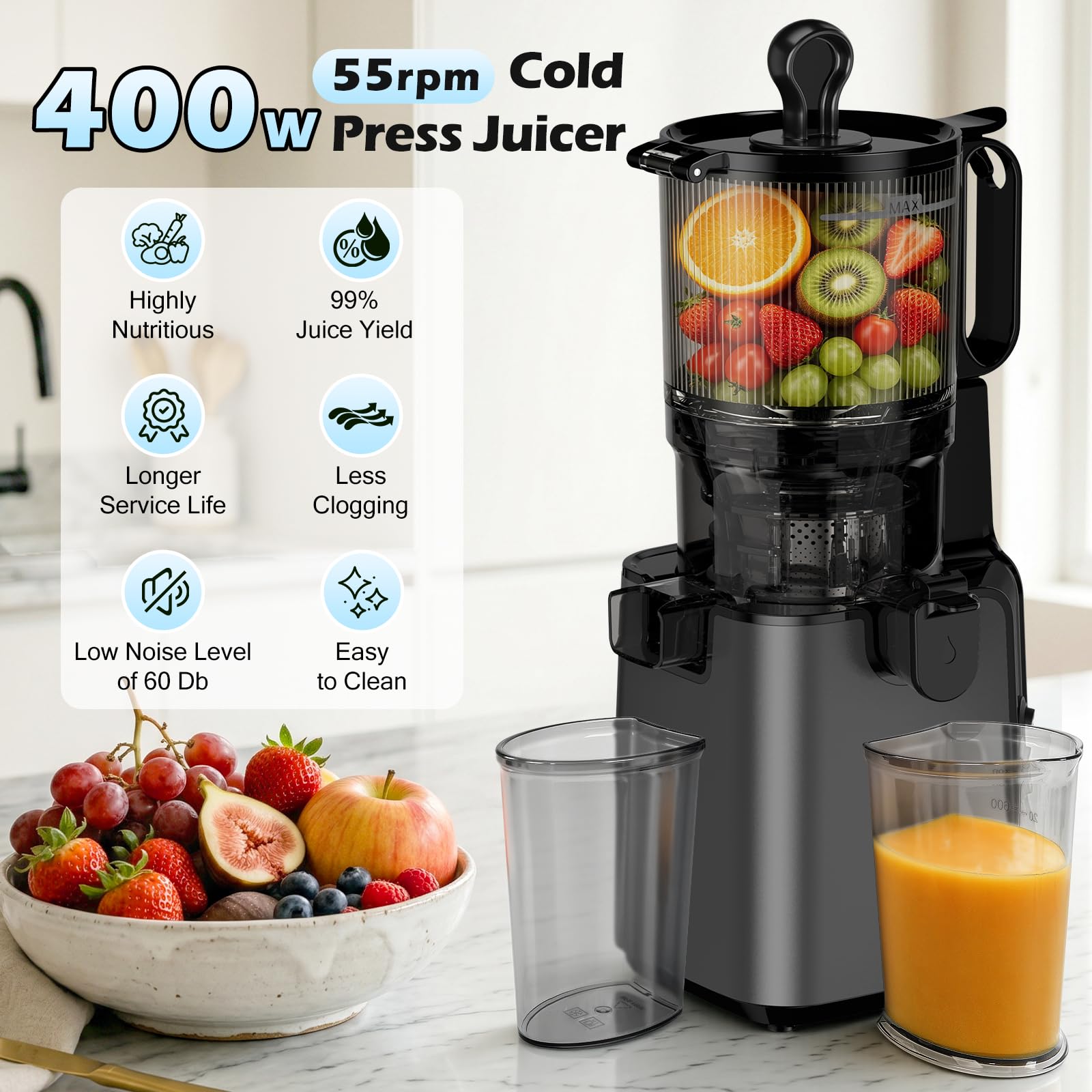 2-in-1 Cold Press Juicer, 400W