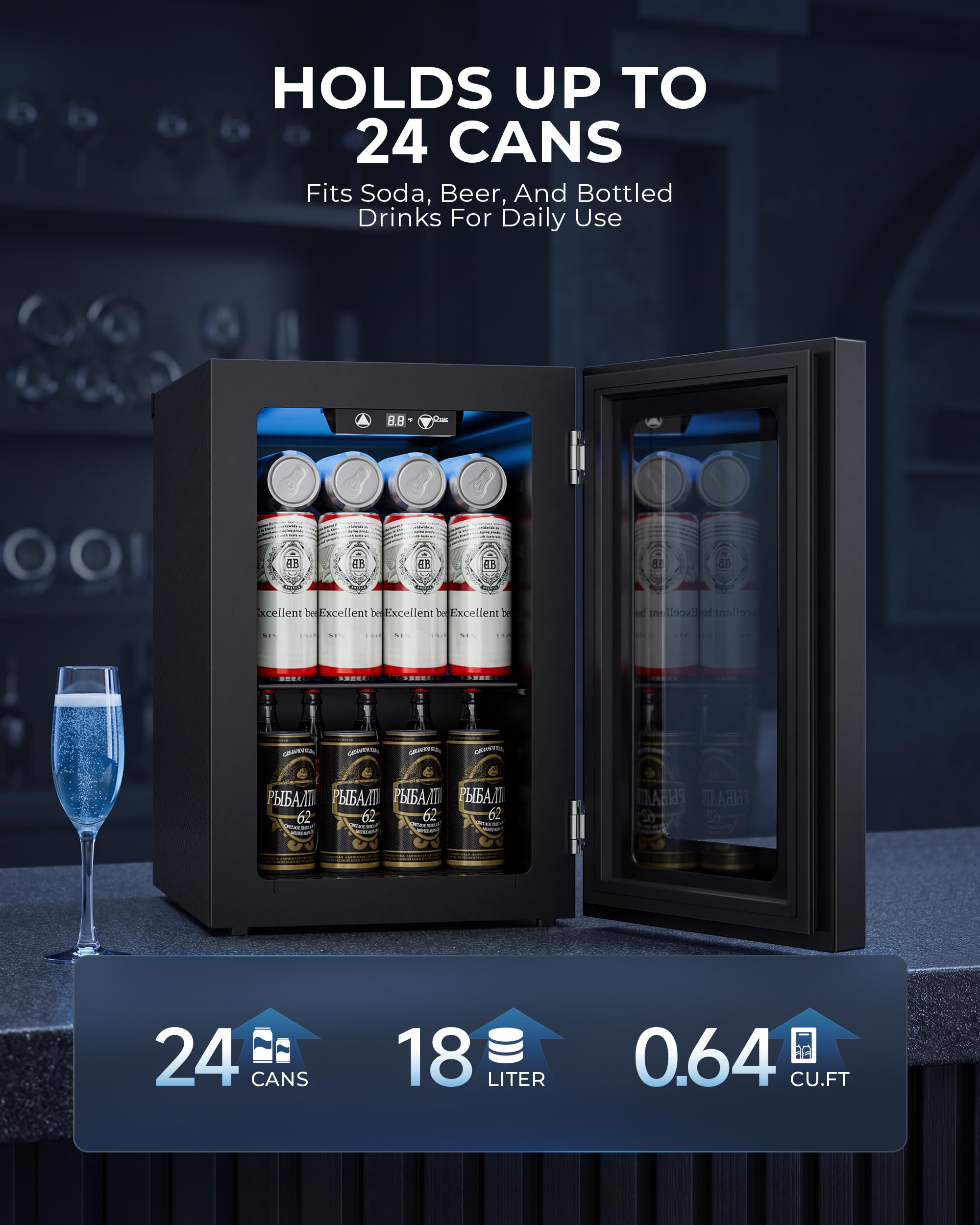 Beverage Refrigerator Cooler, Glass Door