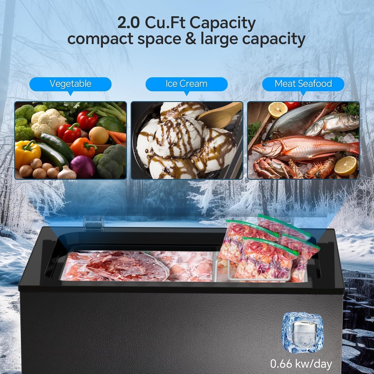 Chest Freezer, Compact Top-Open, Adjustable Temperature