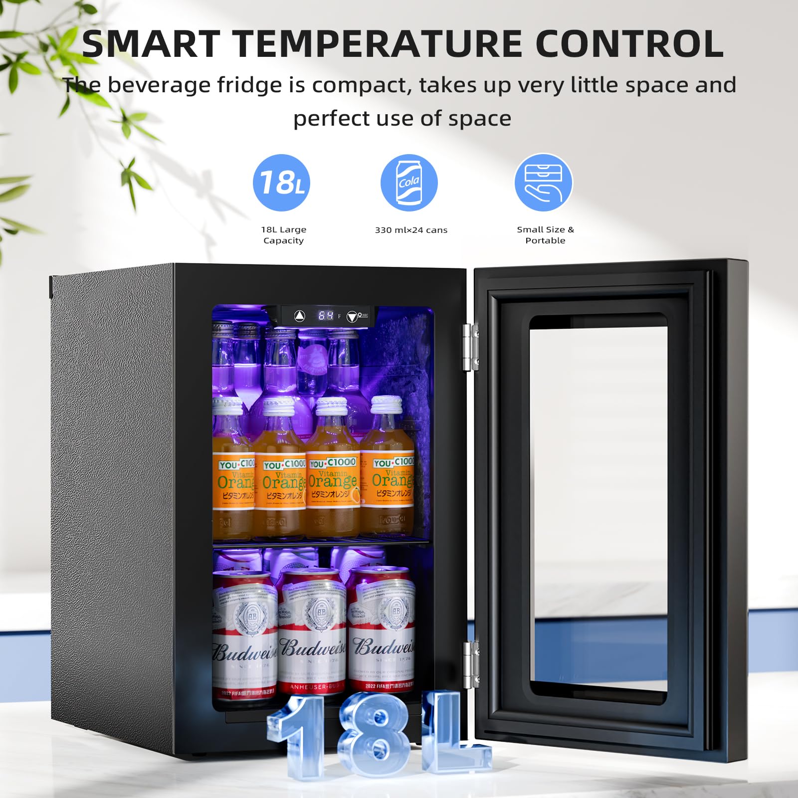 Beverage Mini Fridge, Stainless Glass Door